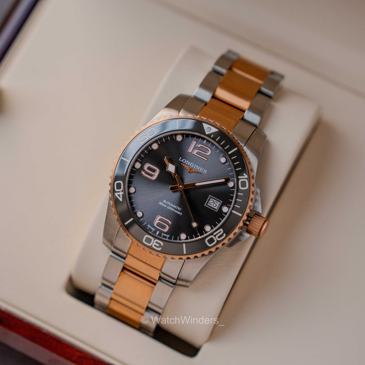 Longines Hydroconquest Two Tone Sunray Silver Dial Ceramic L3.781.3.78.7