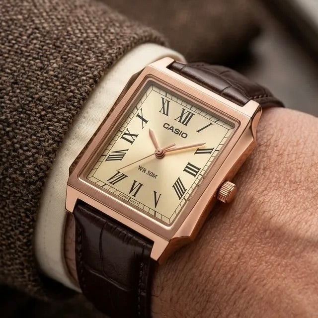 Casio Tank Champagne Roman Dial Rose Gold PVD MTP-B190RGL-9BV